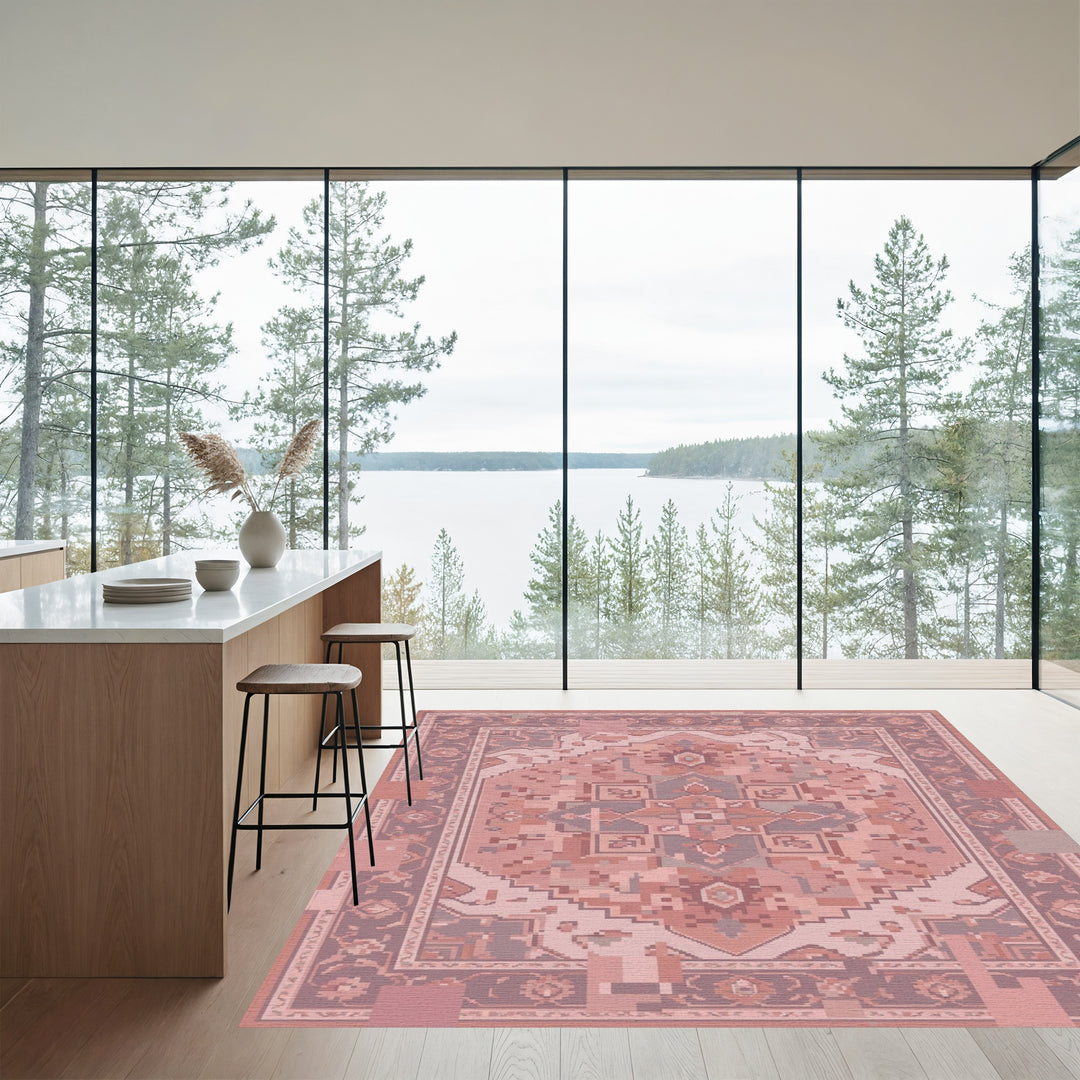 Dusty Rose Floral Medallion Rug