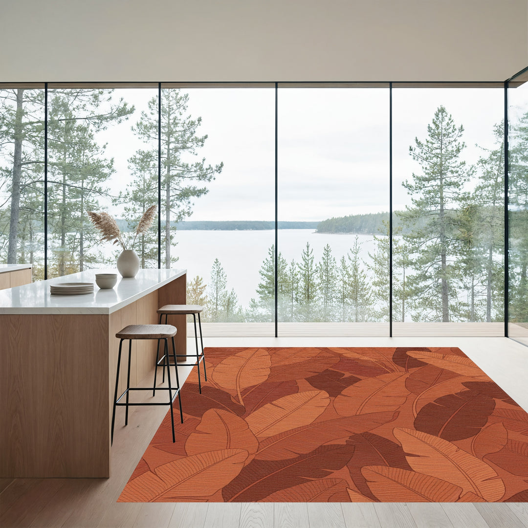 Earthy Tone Banana Leaf Jungle Rug