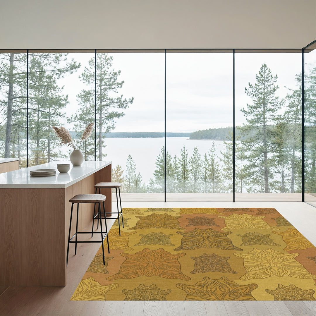 Golden Cowhide Mandala Rug