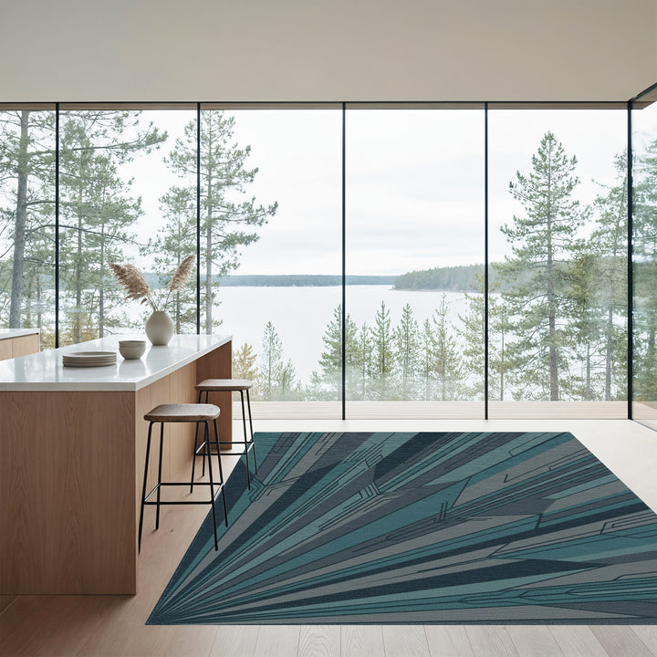 Deep Teal Geometric Radial Burst Rug