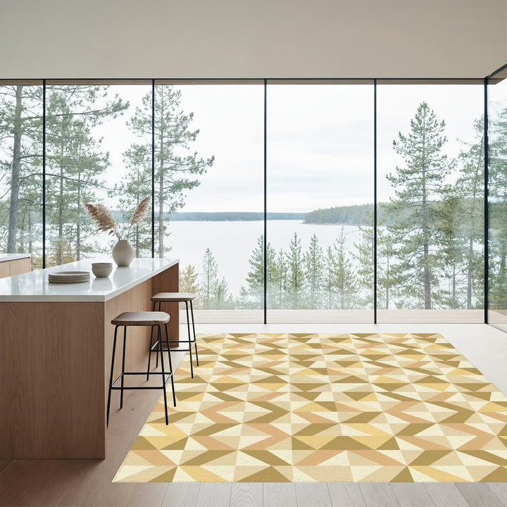 Golden Brown Geometric Triangle Cluster Rug