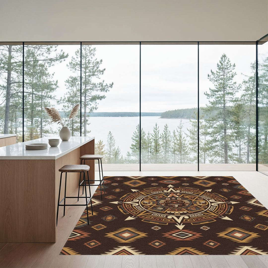 Tribal Sun Ceramic Medallion Terra Cotta Rug