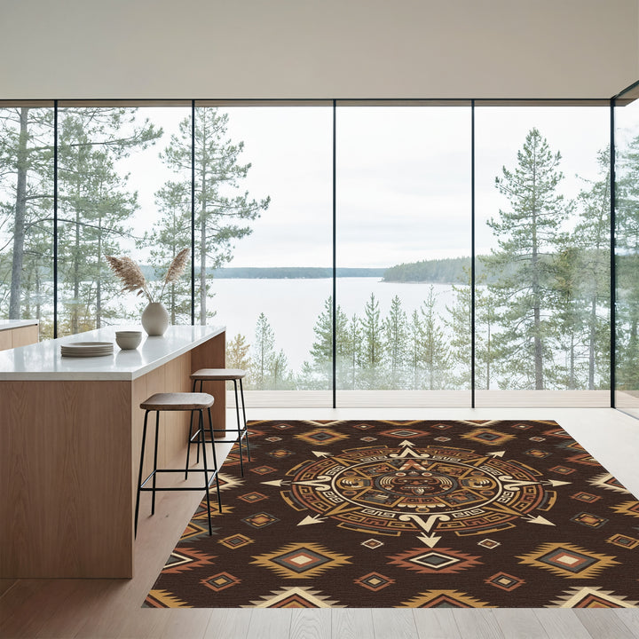 Tribal Sun Ceramic Medallion Terra Cotta Rug