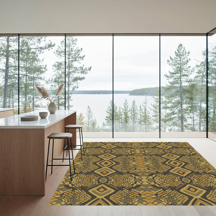 Earthy Serpent Scale Diamond Medallion Rug