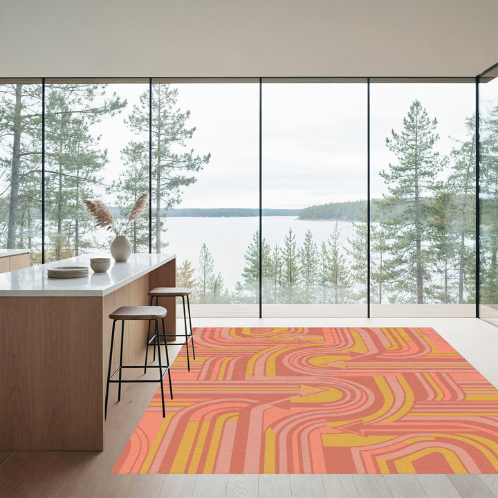 Coral and Gold Arrow Flow Rug