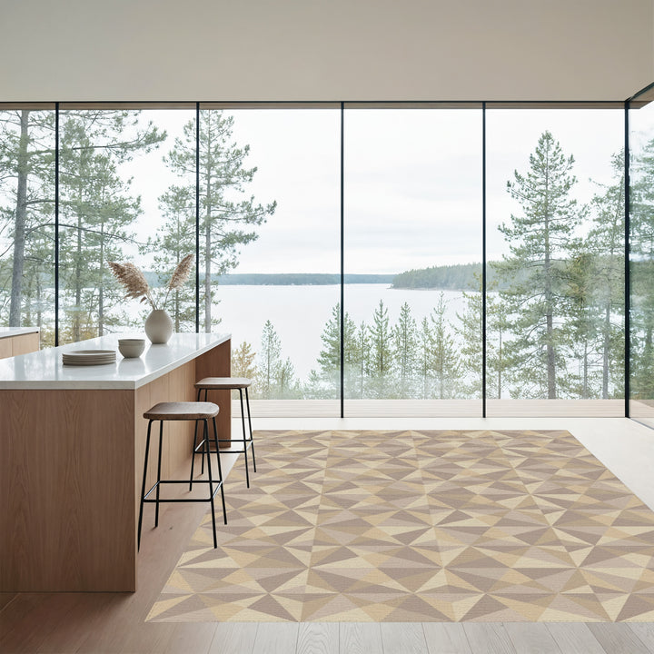 Geometric Taupe Faceted Prism Rug