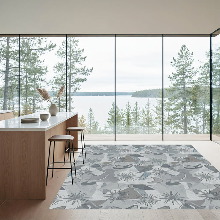 Mid-century Gray Starburst Boomerang Collage Rug