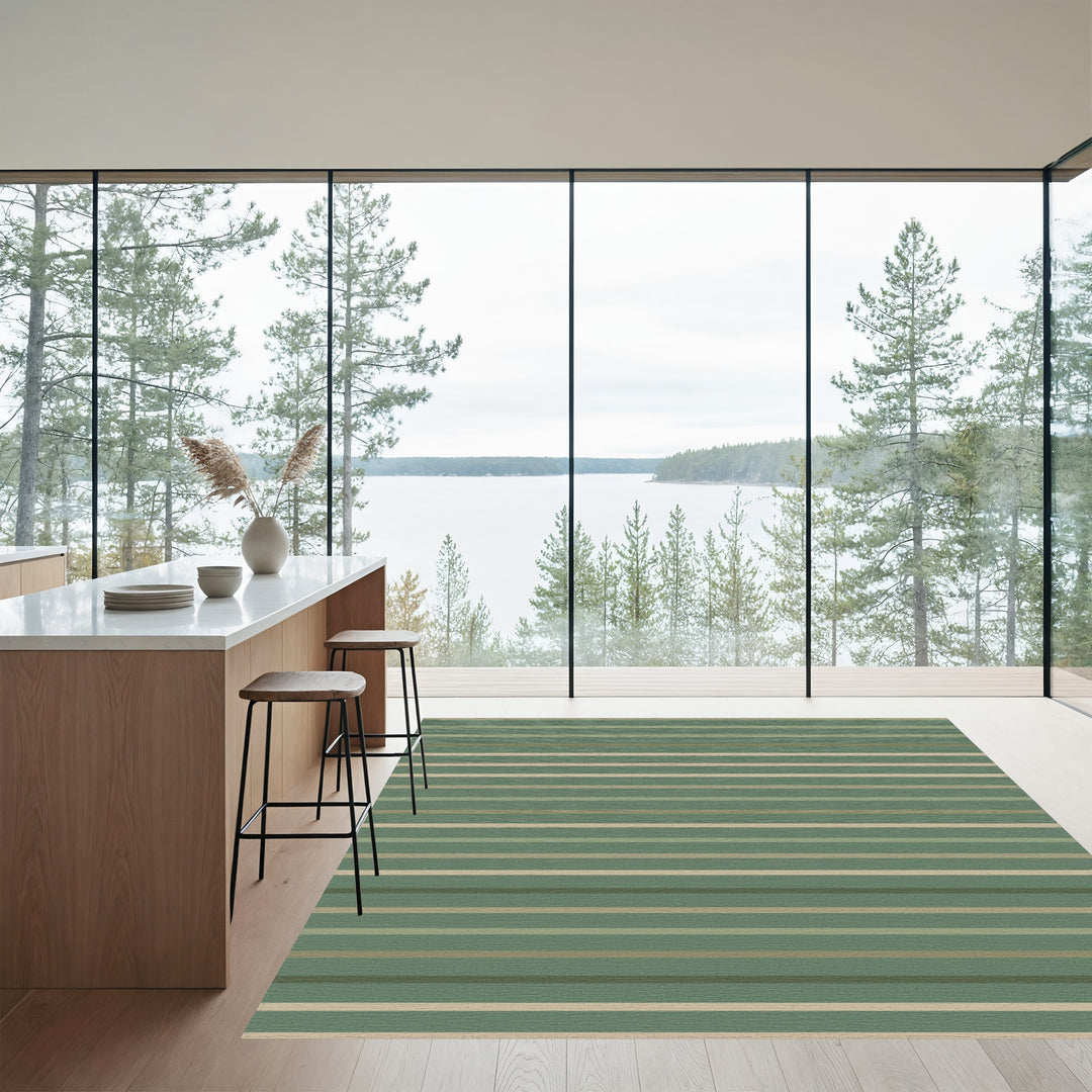 Earthy Sage Green Horizontal Stripes Rug