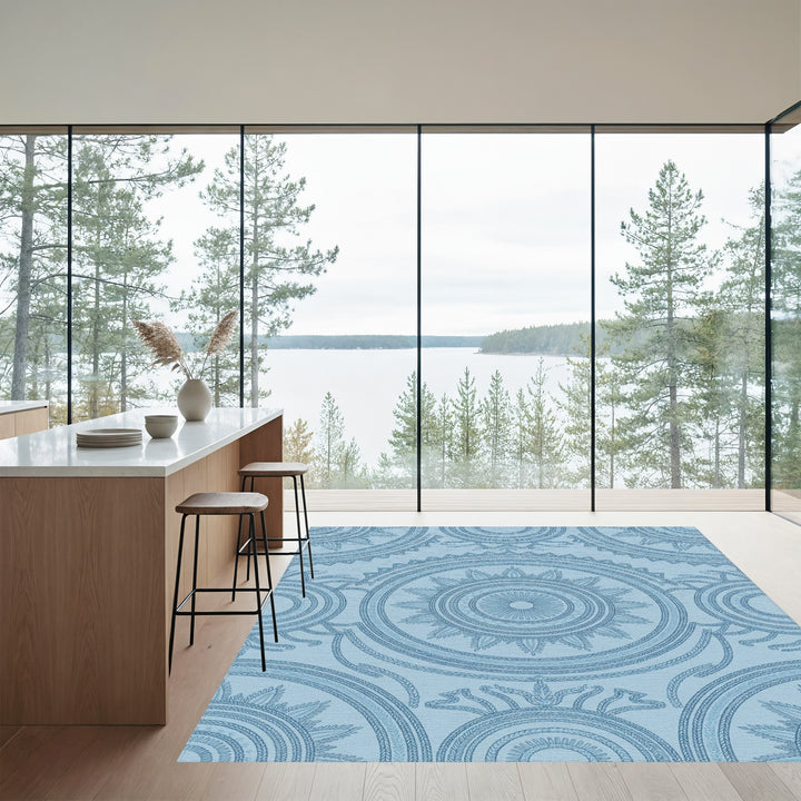 Light Blue Intricate Medallion Circular Rug