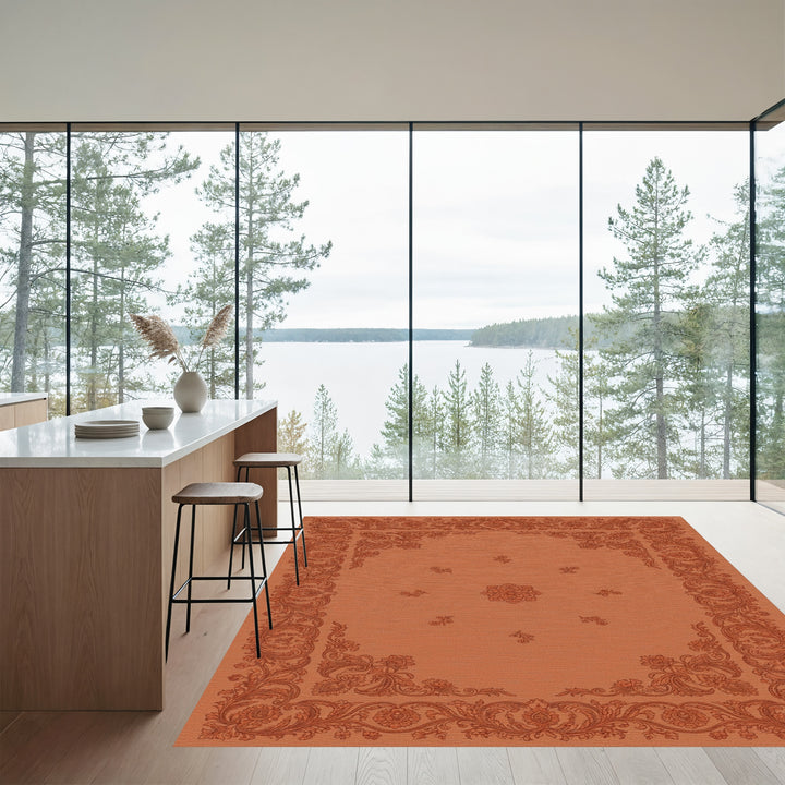 Terracotta Paisley Medallion Border Rug