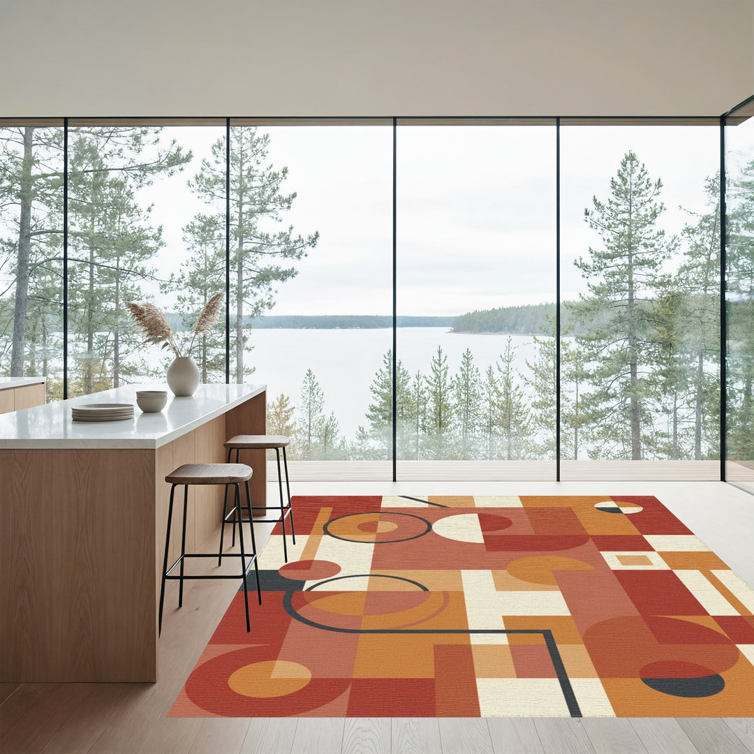 Earthy Terracotta Geometric Abstract Rug