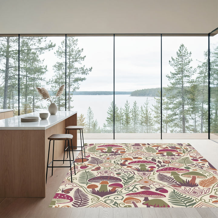Whimsical Earthy Forest Mushroom Meadow Rug
