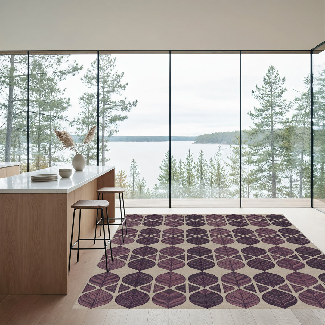 Deep Plum Leafy Intertwined Geometric Rug