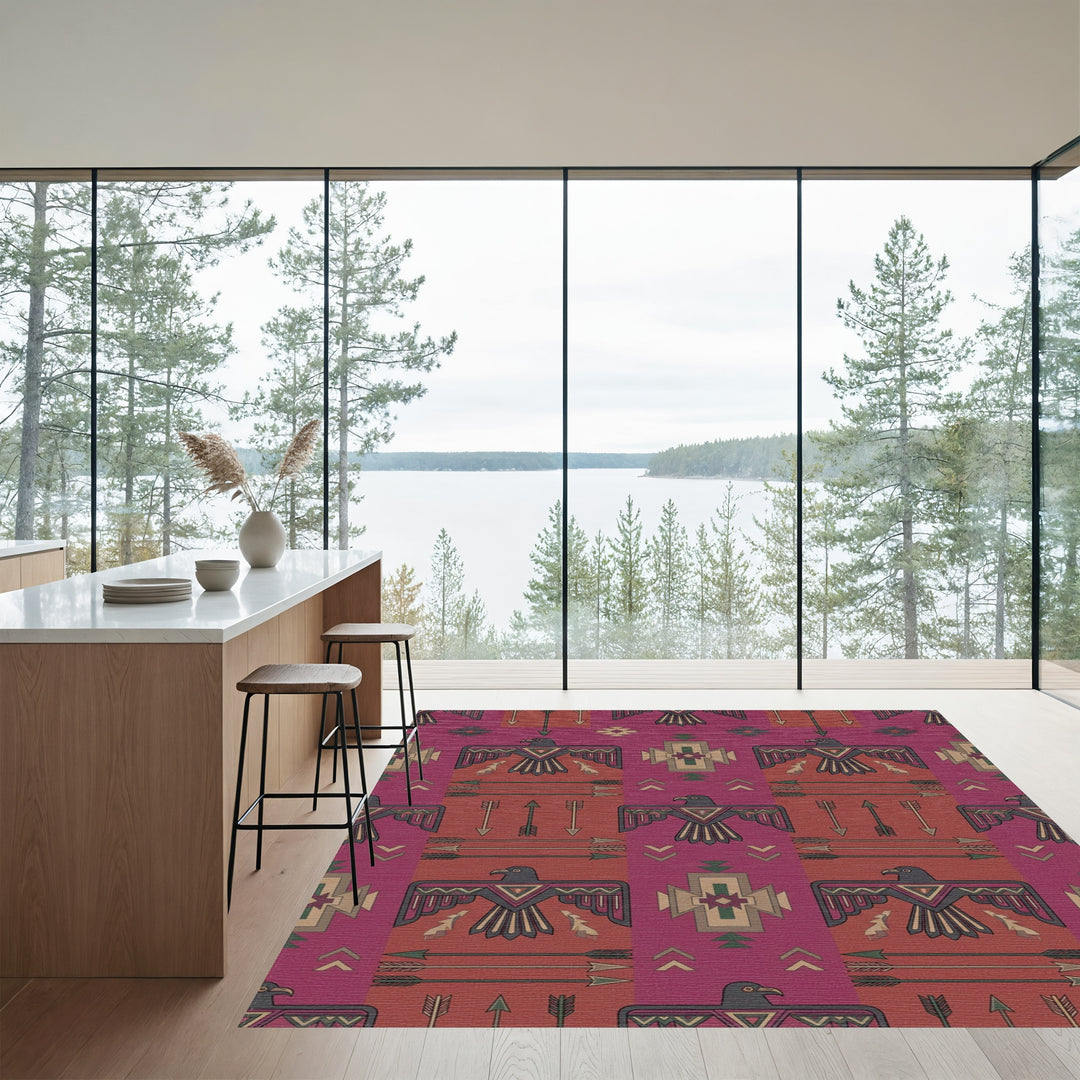 Crimson Thunderbird Arrow Geometric Rug
