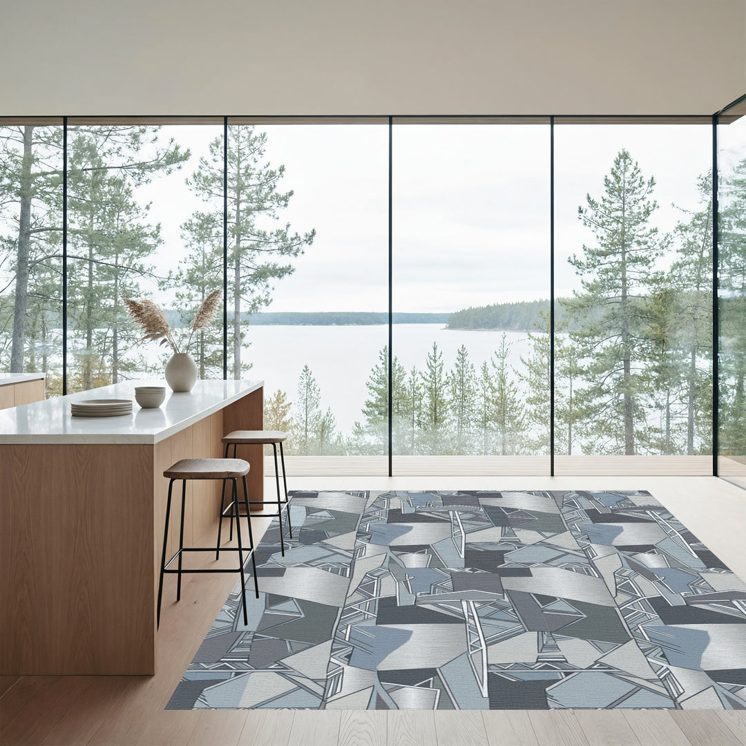 Abstract Geometric Steel Gray Shapes Rug