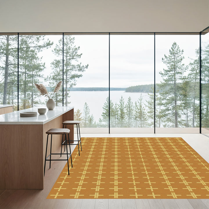 Golden Ochre Plus Grid Rug