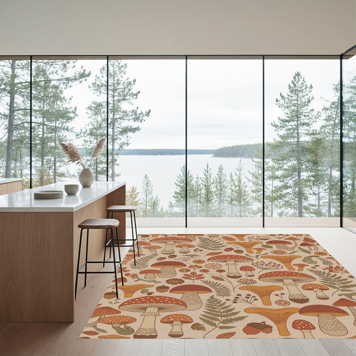 Earthy Mushroom Forest Woodland Scene Rug