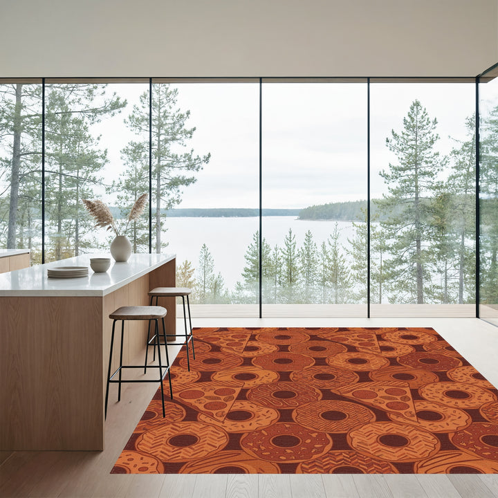 Terracotta Donut Pizza Collage Rug