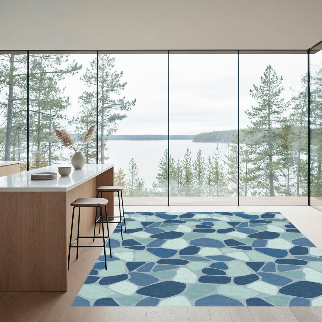 Oceanic Blue Irregular Stone Mosaic Rug