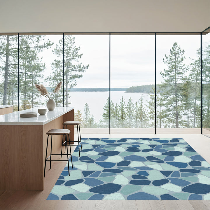 Oceanic Blue Irregular Stone Mosaic Rug