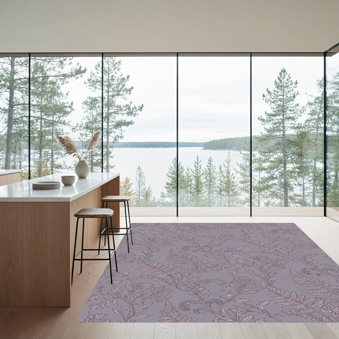 Vintage Mauve Fern Botanical Swirl Rug