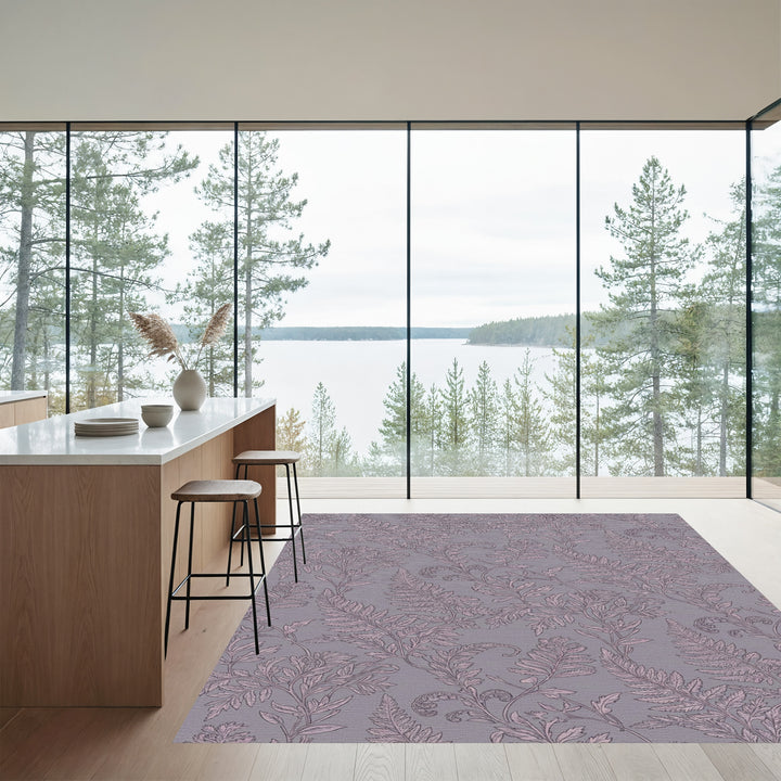 Vintage Mauve Fern Botanical Swirl Rug