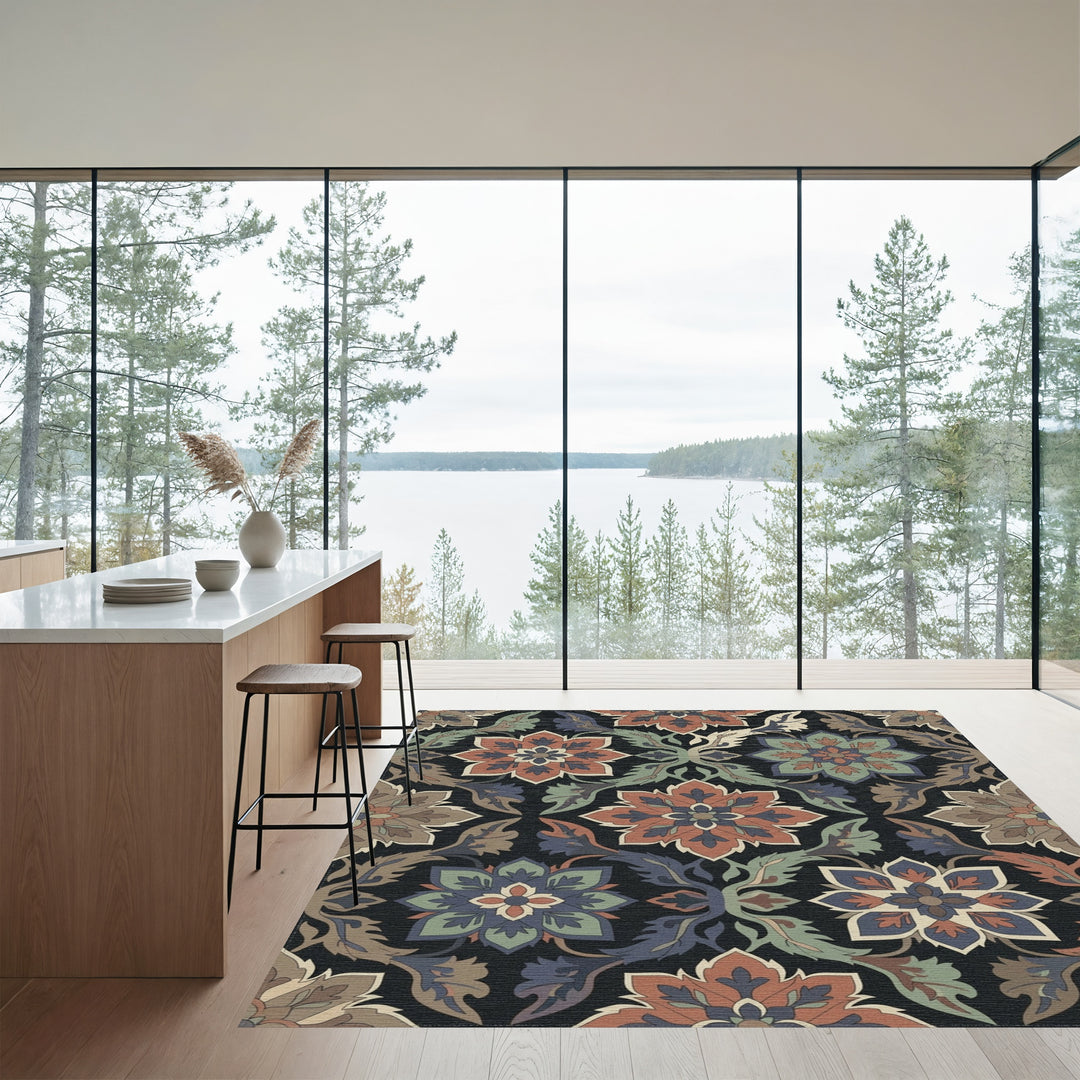 Ornate Terra Cotta Floral Arabesque Rug