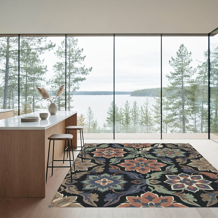 Ornate Terra Cotta Floral Arabesque Rug