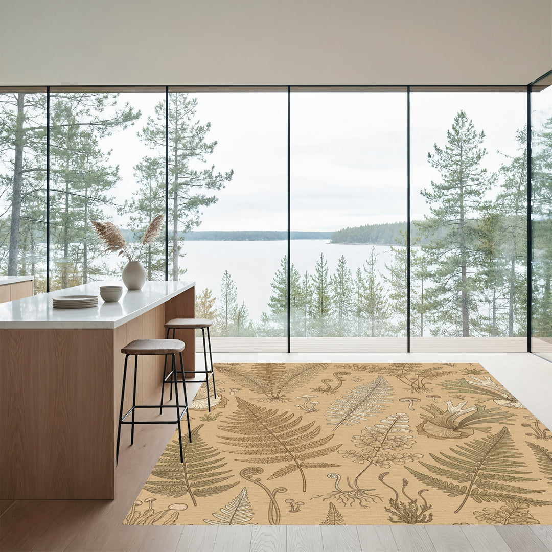 Vintage Fern and Mushroom Botanical Illustration Rug