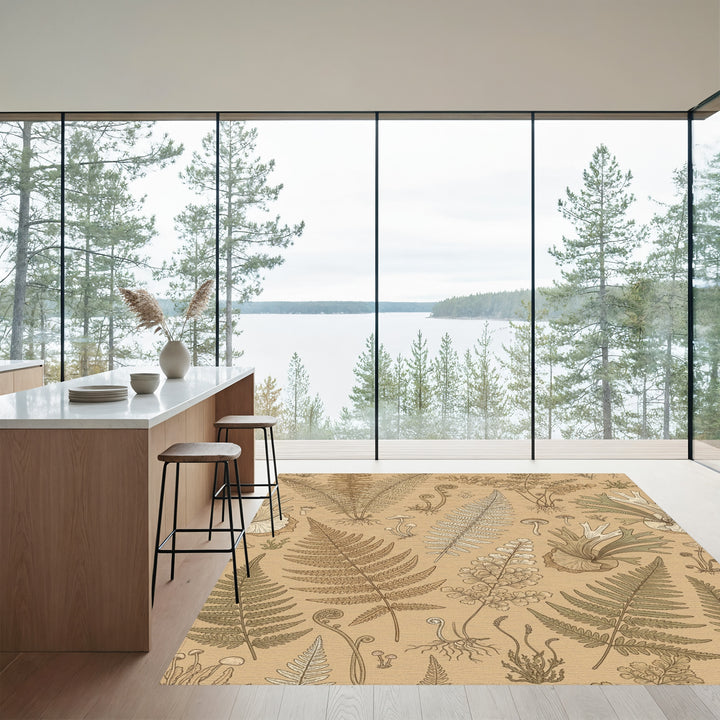 Vintage Fern and Mushroom Botanical Illustration Rug