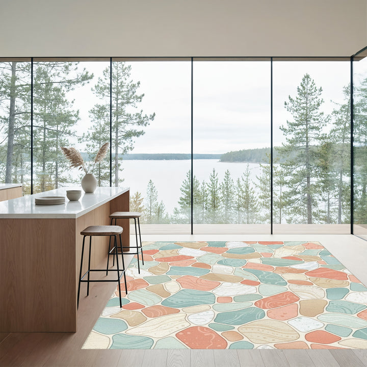 Tumbled Stone Pastel Coastal Mosaic Rug