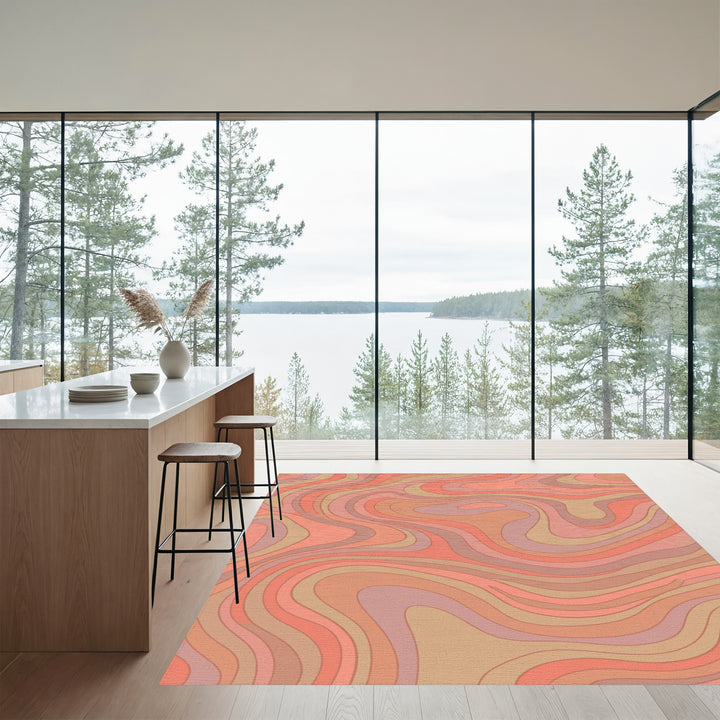 Retro Peach Swirls Rug