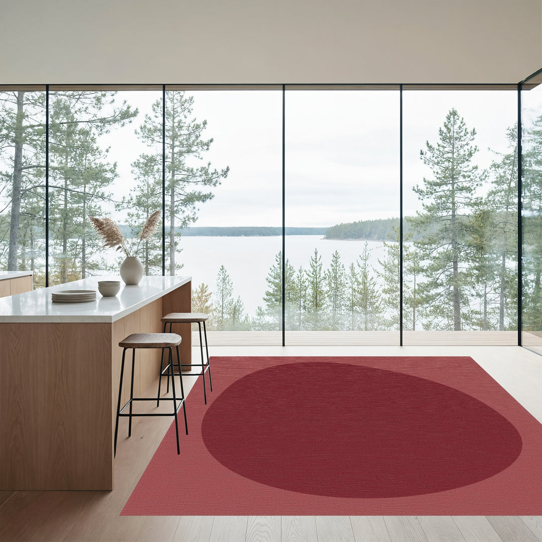 Crimson Egg Shape Abstract Rug