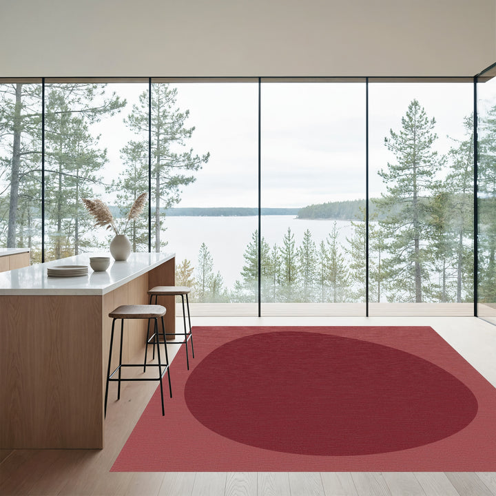Crimson Egg Shape Abstract Rug