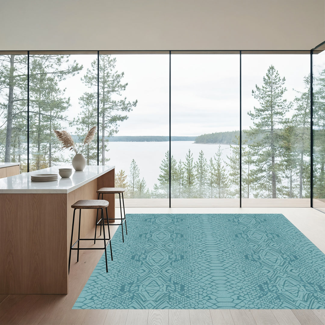 Teal Snake Skin Reptilian Texture Rug