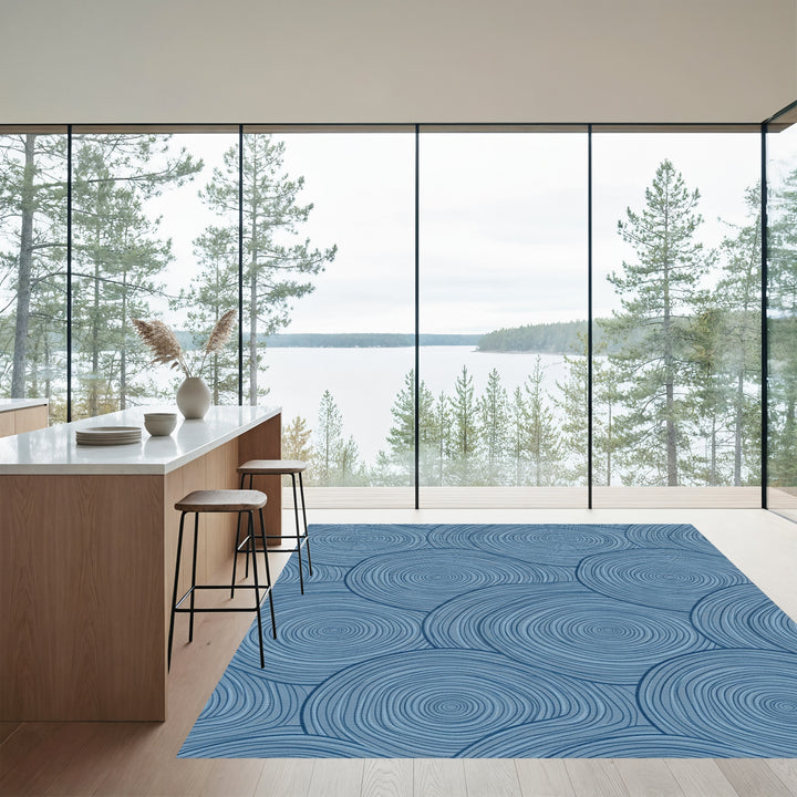 Deep Blue Spiral Swirl Rug