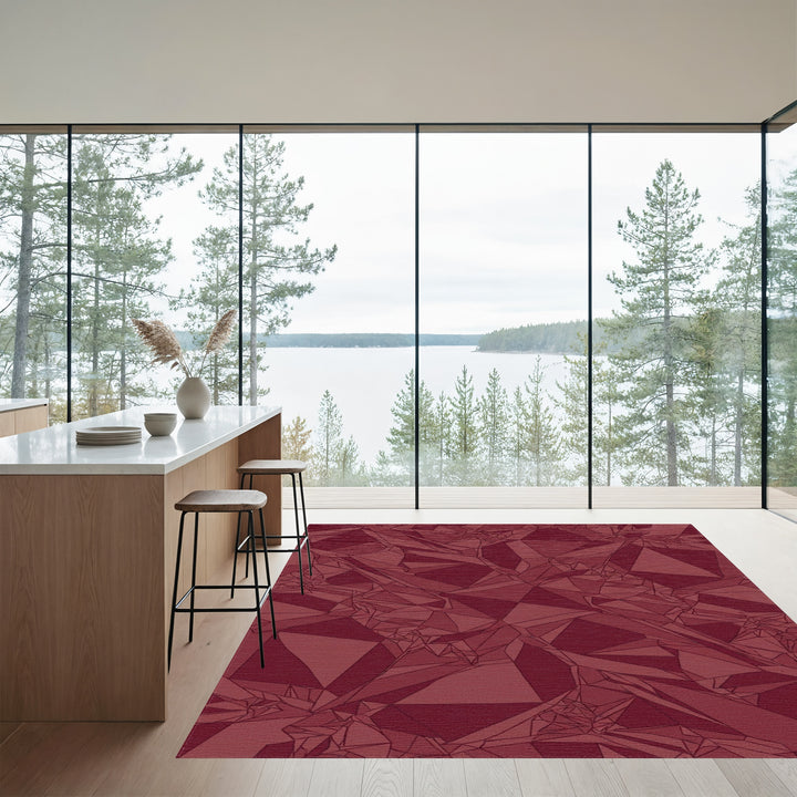 Deep Red Shattered Crystal Geometric Rug