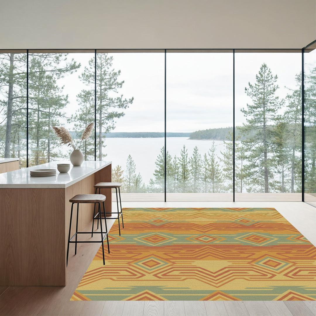 Earthy Geometric Diamond Zigzag Rug