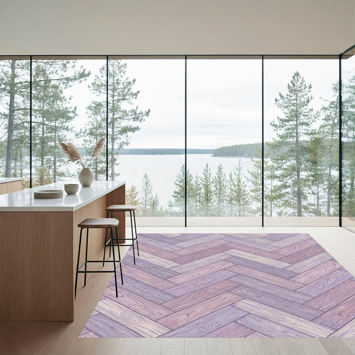 Pastel Purple Wood Grain Herringbone Rug