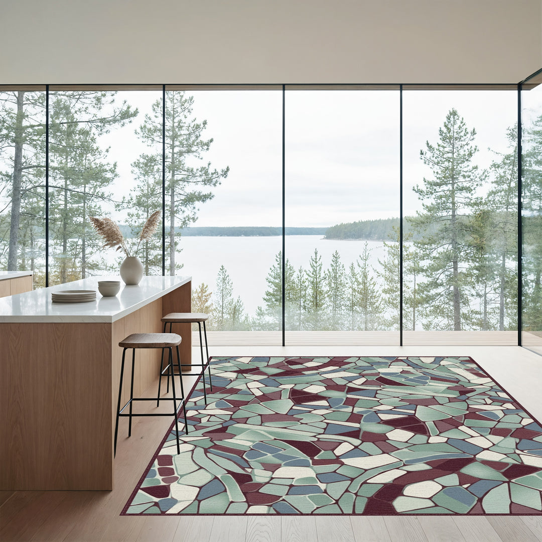Crimson Teal Broken Stone Mosaic Rug