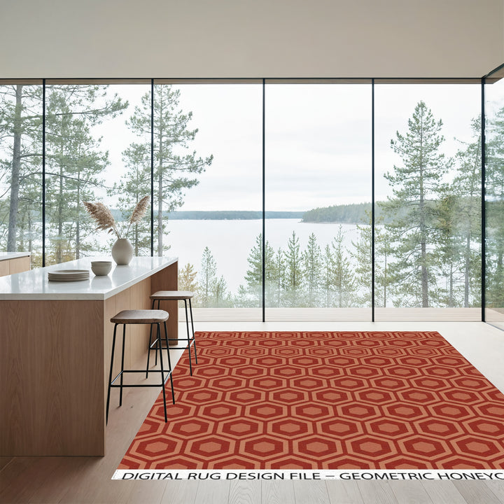 Terracotta Red Hexagon Geometric Rug