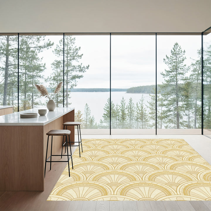 Golden Art Deco Fan Medallion Rug