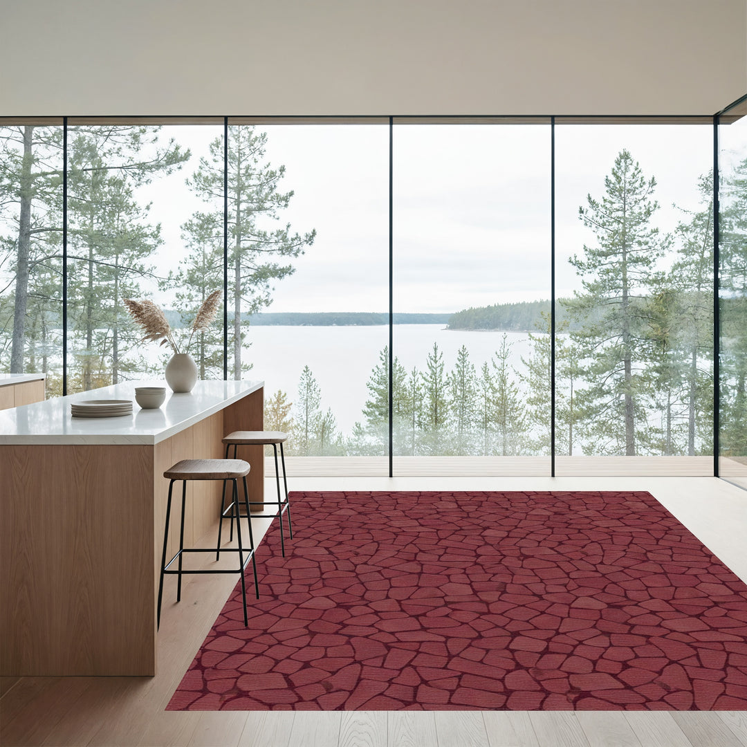 Deep Red Stone Mosaic Rug