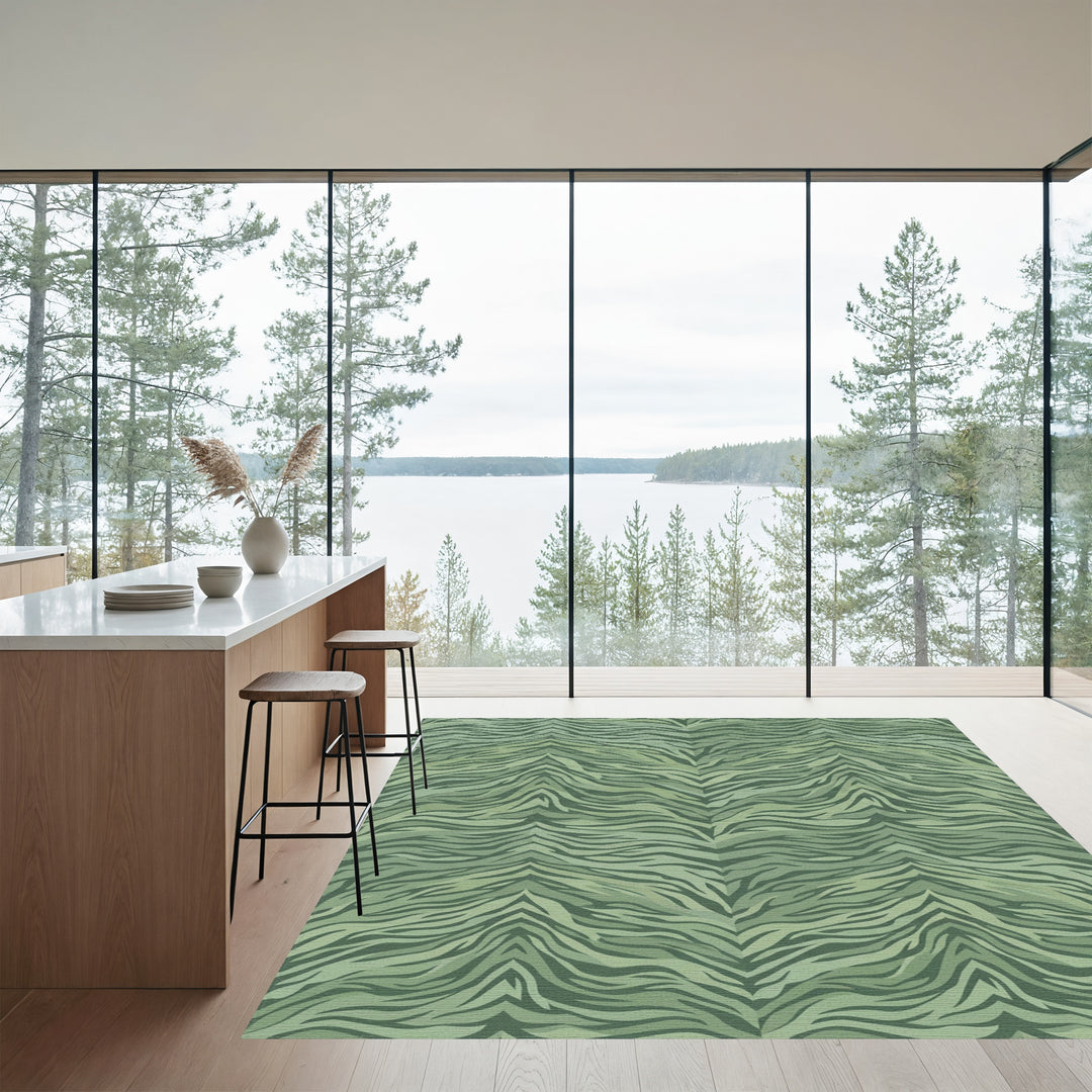 Earthy Green Camouflage Animal Stripes Rug