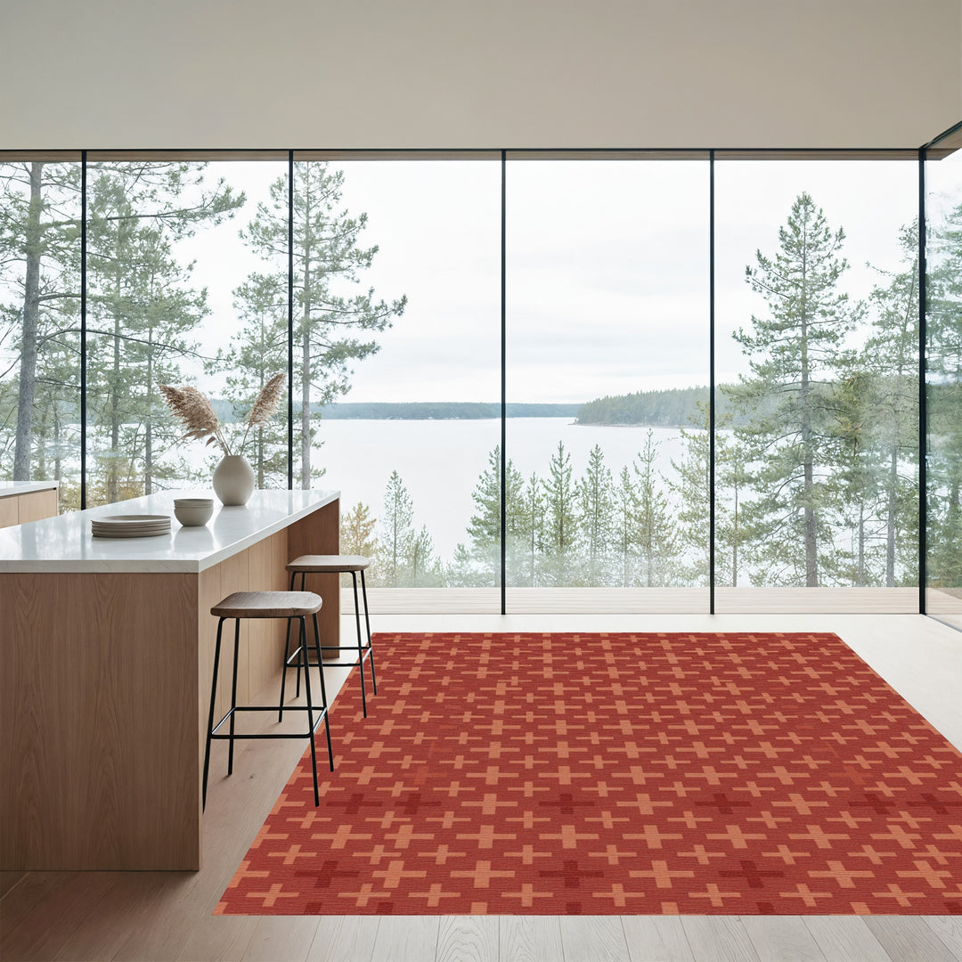 Terracotta Red Plus Sign Geometric Rug
