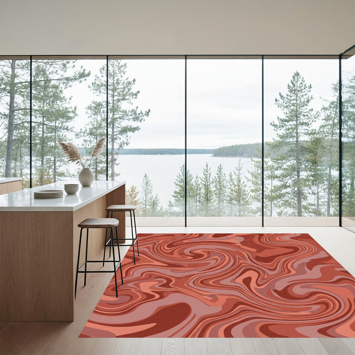 Terracotta Swirl Marble Abstract Rug
