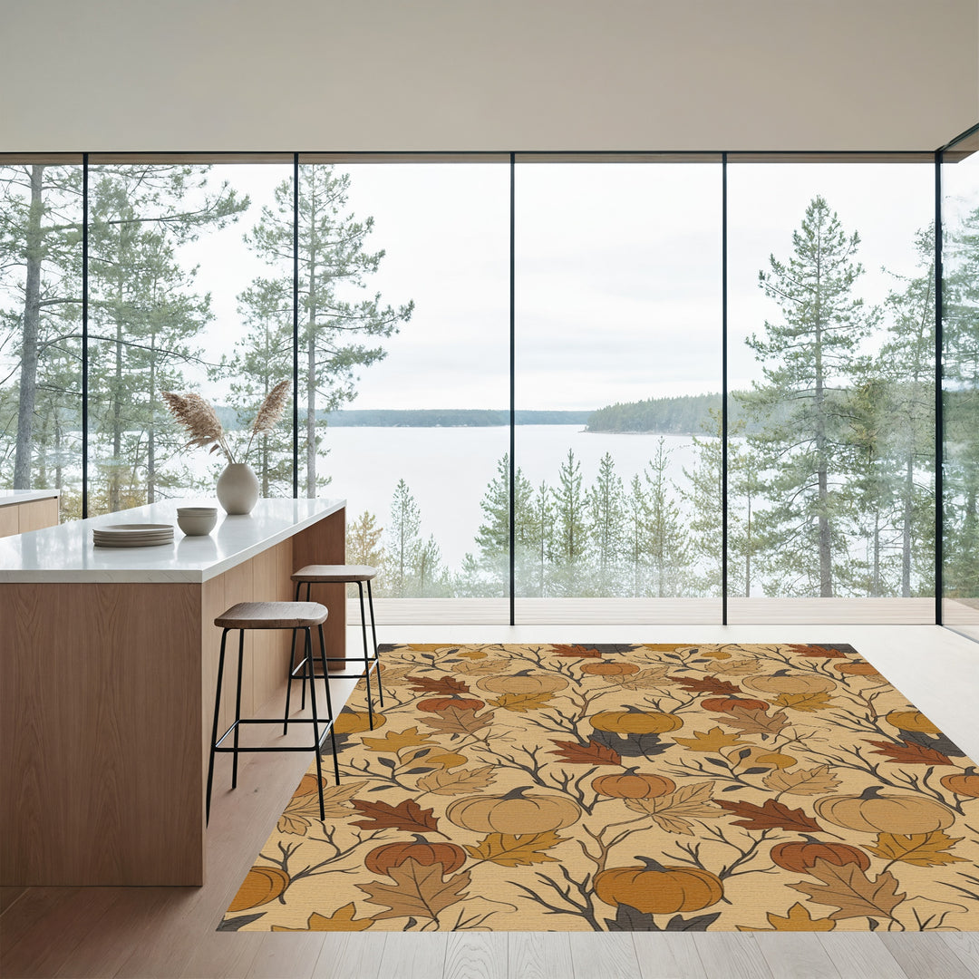 Autumn Pumpkin Leaf Garland Rug