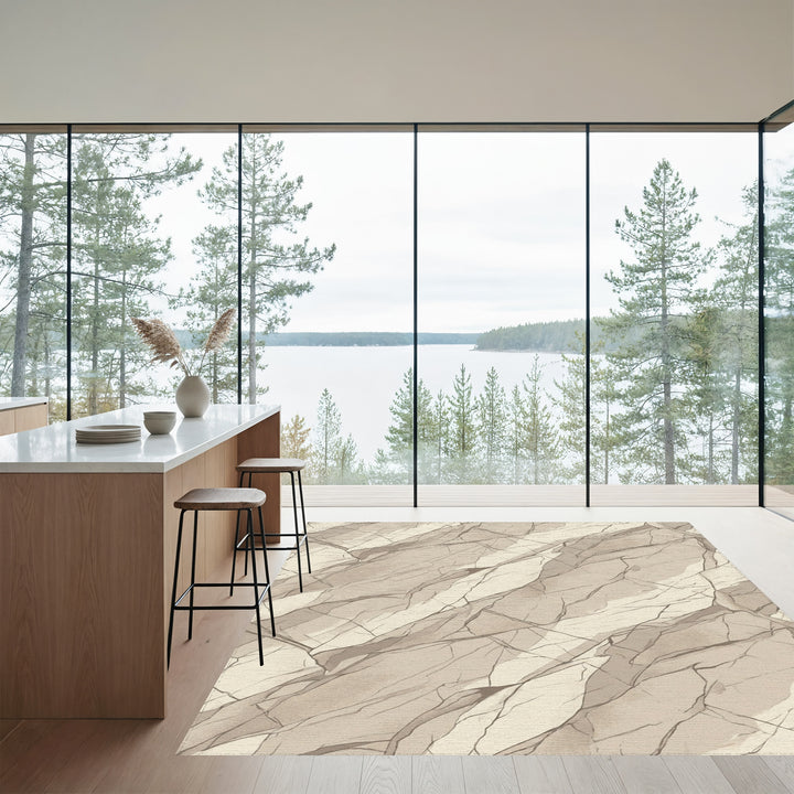 Textured Stone Landscape Cream Rug