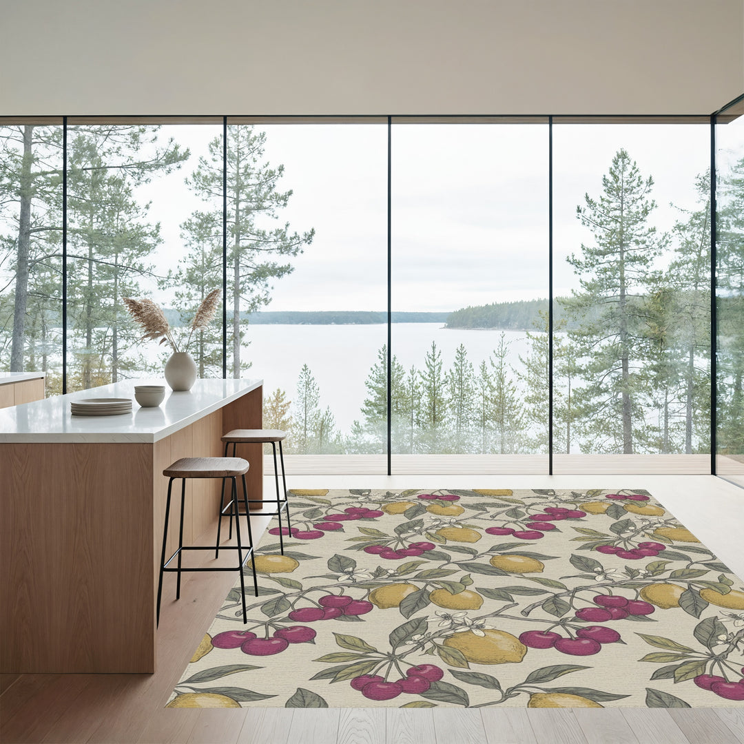 Vintage Cherry Lemon Branch Botanical Rug