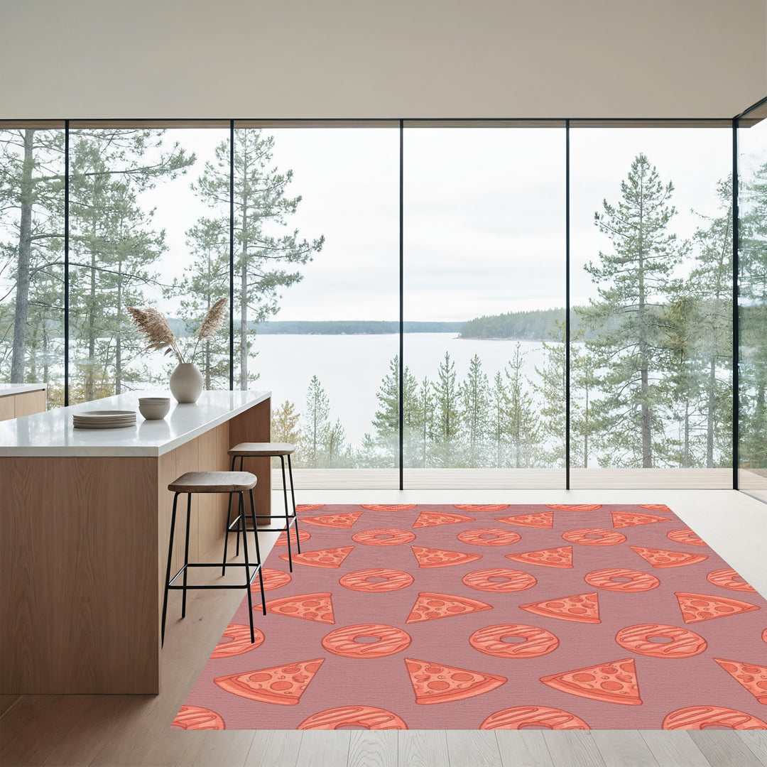 Coral Pizza Donut Repeating Pattern Rug